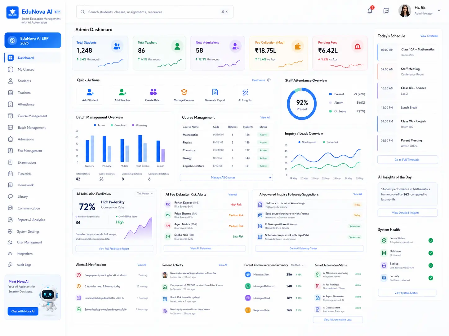EduNova AI ERP – Smart Education Management Dashboard Design