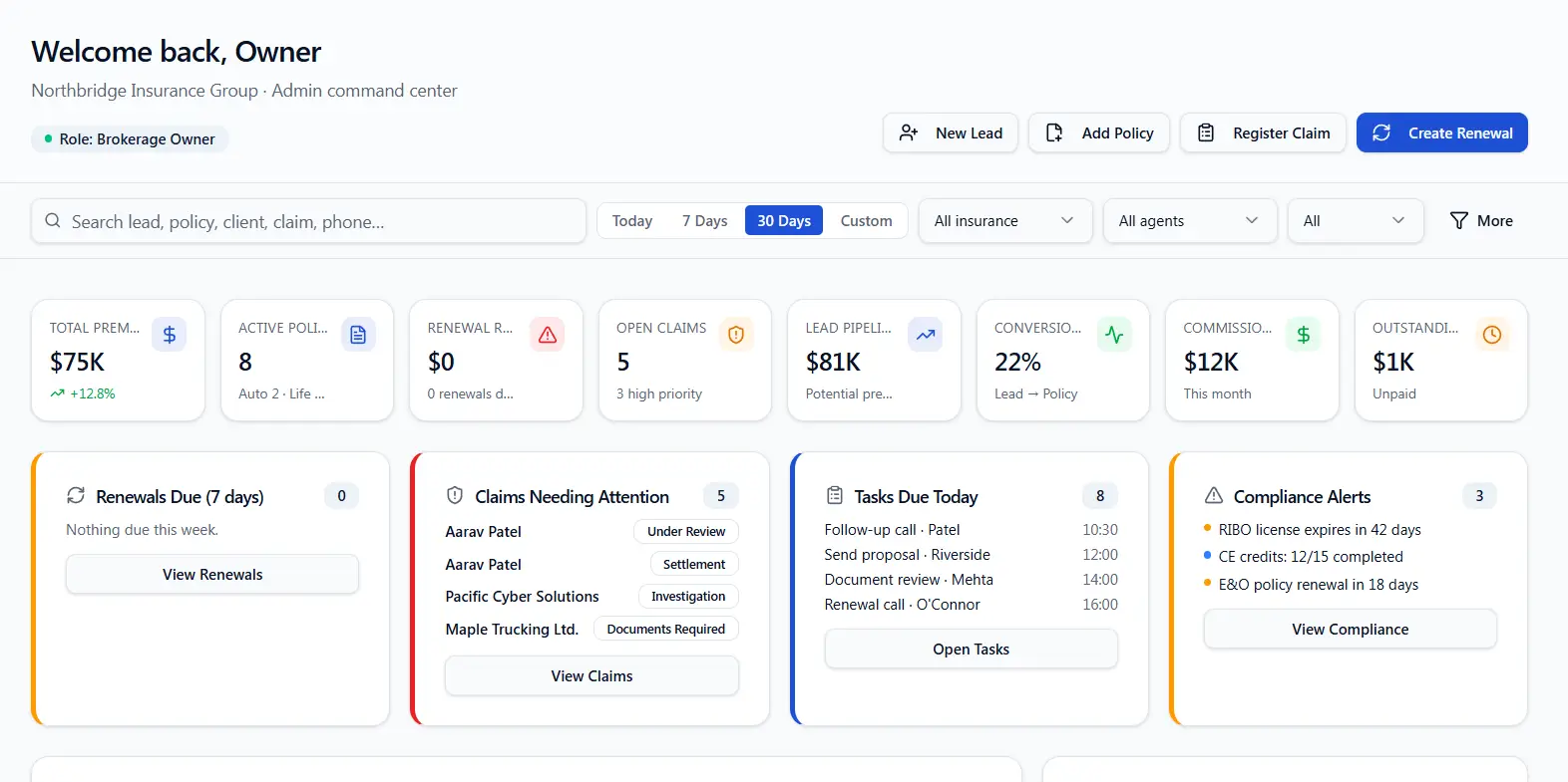 TechX Insurance CRM - Insurance Agency CRM Dashboard UI Design