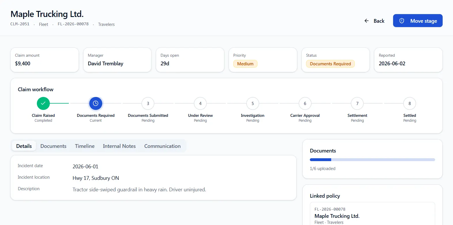 Multi-channel communication hub (Email/WhatsApp/SMS) and real-time claims tracking interface by TechX Solutions